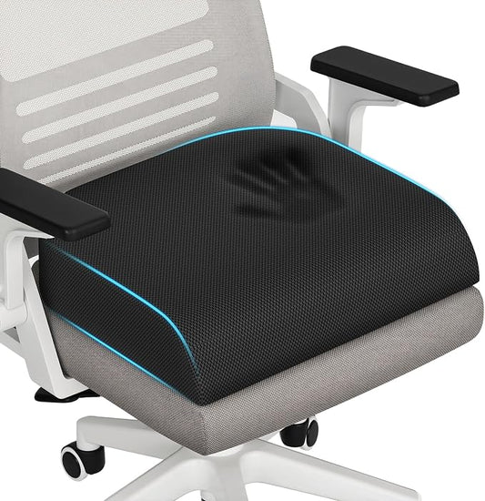 TranquilRelax Memory Foam Seat Cushion for Office Chair, 3-Inch Height Boost, Ergonomic Firm Support for Long Sitting, Non-Slip Chair Pad for Car Seats & Short Drivers