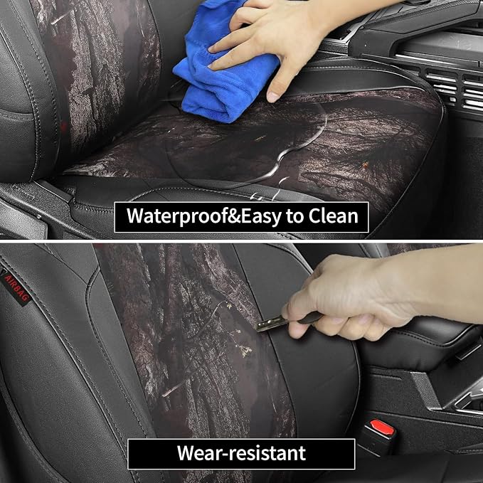 EKR Tacoma Car Seat Covers Custom Fit for Toyota Tacoma (Petrol) 2024 2025 2026 DoubleCab/CrewCab SR/SR5/TRD Sport/TRD Off-Road/Limited-Truck Seat Cover Full Set,Faux Leather(Black/Woodland Camo)