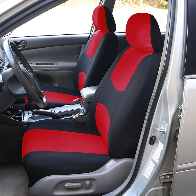 FH Group Car Seat Covers Front Set in Cloth - Car Seat Covers for Low Back Car Seats with Removable Headrest,Universal Fit,Automotive Seat Covers,Washable Car Seat Cover for SUV,Sedan,Van Red