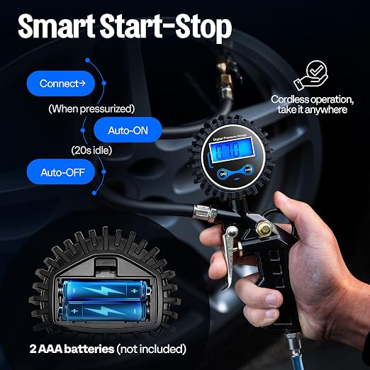 SPECSTAR 2 Pack Digital Tire Inflator with Pressure Gauge, Night Available | 250 PSI Air Chuck and Compressor Accessories with Rubber Hose and Quick Connect Attachment for 0.1 Display Resolution