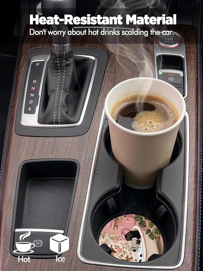 WOCOCN Car Coasters for Cup Holders - 2 Pack 2.75" Universal Rubber Car Cup Coaster, Non-Slip Waterproof Car Interior Accessories, Cute Car Decor Gifts for Women and Men (Bathing Cat)