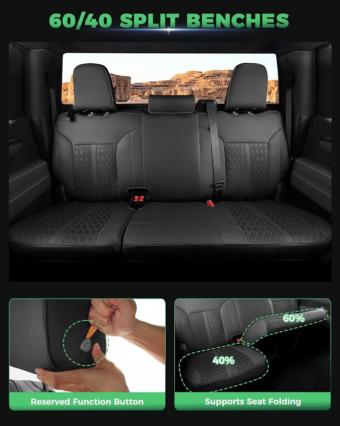 Custom Leather Seat Covers for 2019-2026 Sierra/Silverado 1500 | Only Crew Cab, Fits 2500/3500HD 2020-2026, no Rear Armrest/Seatback Storage, Waterproof, Scratch-resistant, Easy-clean
