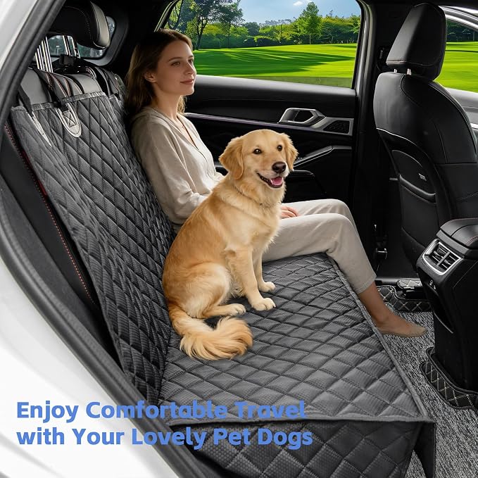 JSTHT Dog Car Seat Cover for Back Seat Pet Cover, Black 52"x48" | Waterproof Car Bench Seat Cover Protector, Nonslip Scratchproof Durable Soft Seat Cover for Car, Truck, & SUV, Universal Size