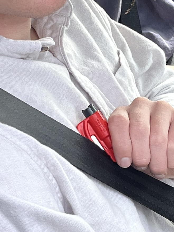 resqme The Original Emergency Keychain Car Escape Tool, 2-in-1 Seatbelt Cutter and Window Breaker, Made in USA, Family Pack of 3 - Black, Red, Yellow -Compact Emergency Hammer
