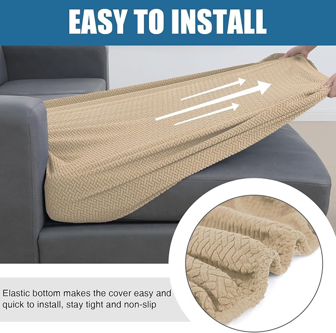 Smiry Waterproof Couch Cushion Covers, Stretch Jacquard Sectional Couch Covers, L Shape Chaise Lounge Sofa Slipcover, Washable Elastic Furniture Protector for Pets, Kid (Chaise Cover, Light Brown)