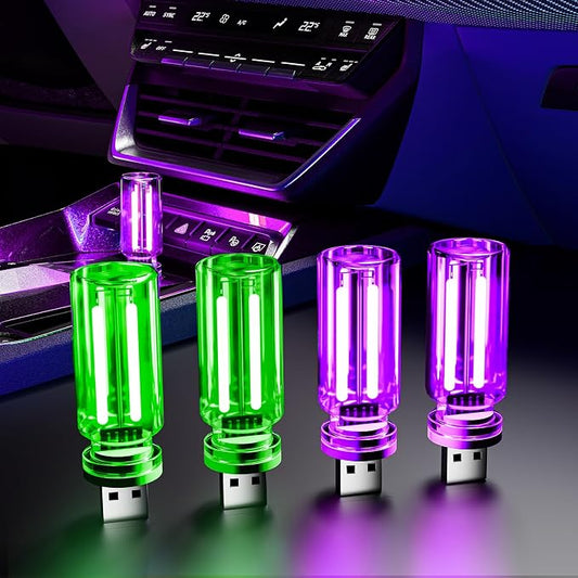 4 PCS USB Night Light Bulb,Touch Dimmable Retro Car Interior Ambient Light | Portable Glass Bottle Design Chubby Glow Light for Car, Truck , Bedroom, 2 Green and 2 Purple Ambient Lighting