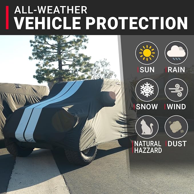 iCarCover Premium Heavy Duty SUV Car Cover - Waterproof All Weather Rain Snow UV Protection, Excursion, Navigator L, Escalade ESV, Suburban, Yukon XL, Size S58 (See Size Chart) Stripe - Black/Gray