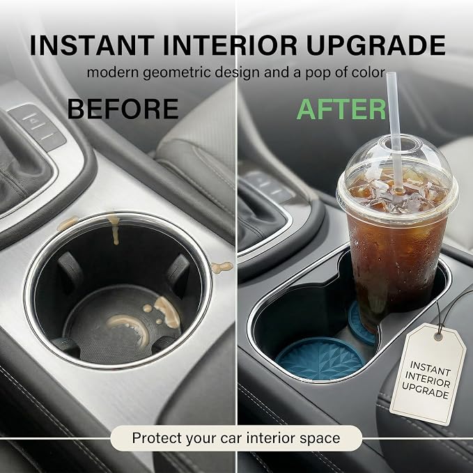 Car Coasters Silicone [4 Pack] 2.75in Universal Mats Non-Slip, Embedded Car Interior Accessories, Car Cup Holders Insert Coasters Decor，Dark Blue