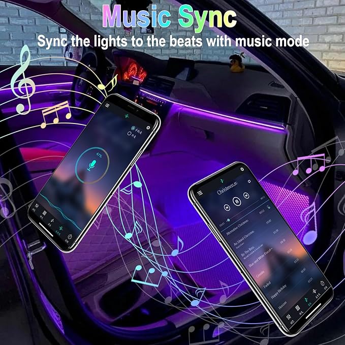 BFXM Car Interior Lights, Car Accessories Interior, 5V LED Strip Lights with USB Adapter, Ambient Lighting, App & Remote Control Music Sync Color Change Lights for Truck Car Decor