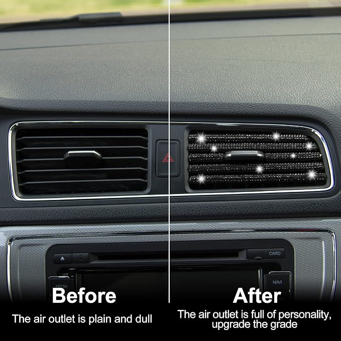 LivTee Bling Car Air Vent Outlet Moulding Trim, 10PCS Car Air Conditioner Decoration Strip, Bling Rhinestone Diamond Car Interior Accessories for Women and Teens, Black