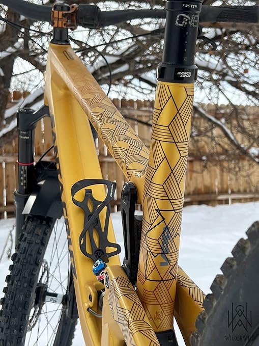 Bike Frame Protection Tape- High Impact Clear Vinyl Wrap Includes Tool (4”x72) Bicycle Frame Protector, Mountain Bike Frame Guard Chainstay Protector (Art Deco)