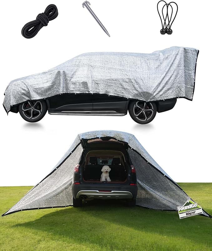 FoundGo 85% Aluminum Shade Cloth, 8'x12'Car/Dog Sun Reflective Aluminet tarp,Silver Reflective Sun Shade Net Cover with Grommets,Breathable,Sun/UV/Heat Blocking for Camping,RVs,with Accessories