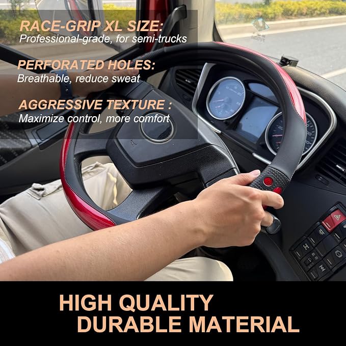 PINCTROT XL Size 17.5-18 in Race Grip Steering Wheel Cover for Semi Truck, Fits RV, Big Rig Trucker, 18 Wheeler and Classic Cars, Anti-Slip Silicone Perforated Design 17.5-18 Inch (Racing Red)