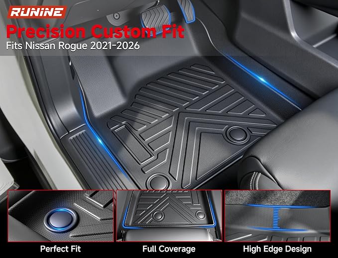 Floor Mats for Nissan Rogue 2021-2024 2025 2026(Not for Sport),All Weather Protection Custom Floor Mats Trunk Cargo and Car Windshield Cover Set for Nissan Rogue Accessories,Car Floor Liners