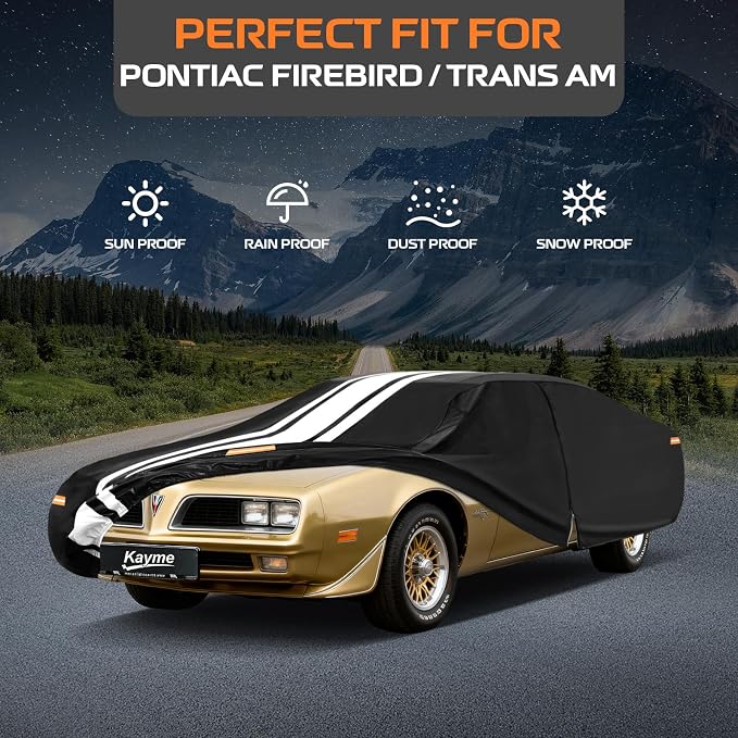 Kayme Pontiac Firebird Car Cover Waterproof All Weather for Automobiles, Custom Fit for Firebird/Trans Am (1967-2002), Gift with Tape/Towel, Outdoor Full Exterior Cover Rain Snow Sun UV Protection.