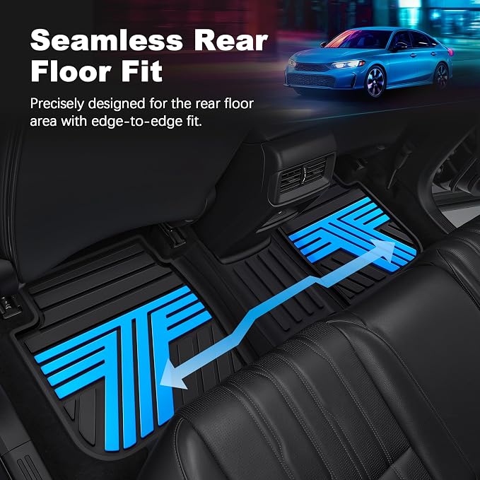 Rubber Floor Mats for Honda Civic Sedan Hatchback Si 2022-2026 | Include Sport but Not for Hybrid, All Weather Car Floor Liners Fit for Acura Integra 2023-2026, 1st & 2nd Row, Black & Blue,