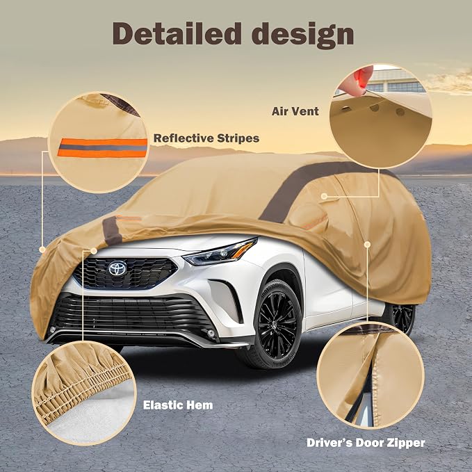 Highlander Car Cover Waterproof All Weather Compatible with Toyota Highlander 2007-2024, Outdoor Dustproof Anti-UV Sun Rain Protection Full Exterior Cover