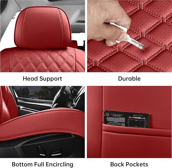 Car Seat Covers Full Set,5 Seat Leather Seat Covers for Cars,Front Seats and Back Seat Cover,Waterproof Car Seat Cushion Protectors,Universal Fit for Most Cars SUV Trucks (Red, Full Set)