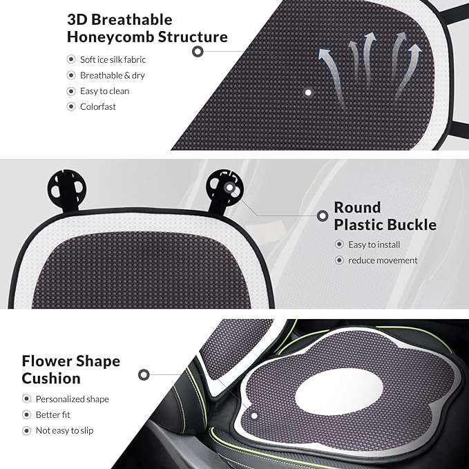 Cute Car Seat Covers Full Set, Universal Fit for Most Cars SUV Pick-up Truck Sedan, Fit for Tesla, Car Accessories for Women Interior, Automotive Vehicle Auto Interior Décor (Full Set)