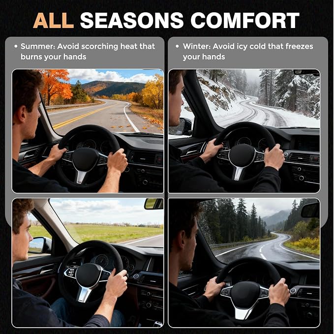 FLORICH Car Steering Wheel Cover Winter, Microfiber Suede Steering Wheel Covers with Anti-Slip Lining, Breathable Elastic Car Steering Wheel Protector Soft, Universal Standard Size 14-15 inch