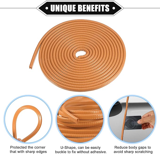 Car Door Edge Guard, 16.4ft U Shape Rubber Edge Trim Seal Strip Protector Universal for Car Truck ATV Boat Multifunctional No Glue PVC Iron Orange