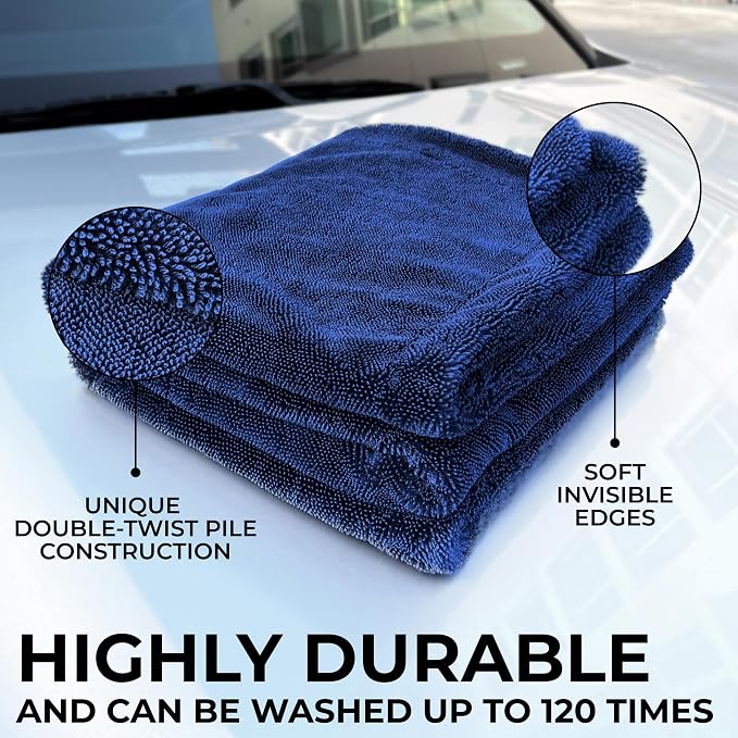 Premium XL Car Drying Towel 40"x24" - 1300 GSM Car Towel, 4-Pack (Navy) | Extra Large Professional Drying Towels Car Detailing, Double Twisted Loop Super Absorbent Microfiber Drying Towels for Cars