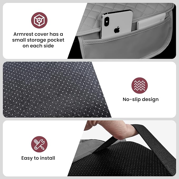 Upgraded Car Middle Center Console Cover with 2 Storage, Microfiber Leather Car Armrest Cover Cushion for Most Vehicles, 0.5 inch Memory Foam Comfort Stylish Leather Scratch-Resistant, Thickened