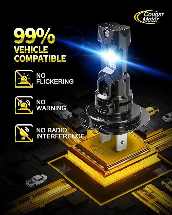 Cougar Motor H7 Fog Bulbs, New Upgraded H7 1:1 size No Required Adapter Auxiliary Light Off-Road Non-polarity Quick Installation, Pack of 2
