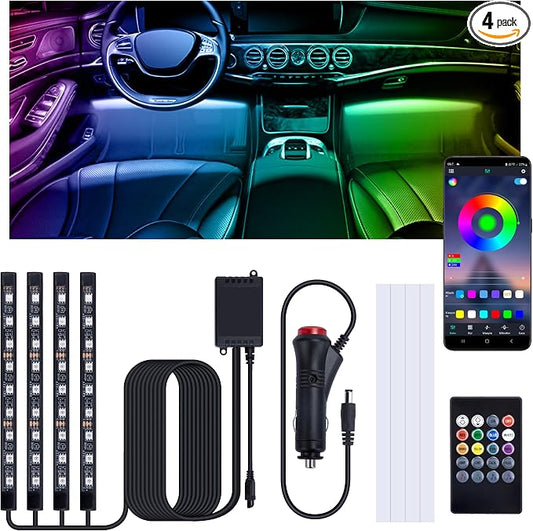 Car Led Lights Interior, Interior Car Lights with with Cigarette Lighter Adapter, 12V LED Strip Light with Smart APP Remote Control, Sync Music, Color Change Cars Light for Inside, Cars Accessories