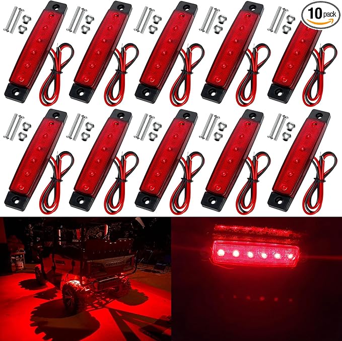 10 Pack LED Rock Strip Lights Waterproof Exterior Interior Lights Car Underglow Wheel Fender Well Lighting Kits for Golf Cart Jeep Wangler Offroad Truck Ford RV UTV ATV RZR Snowmobile (Red)