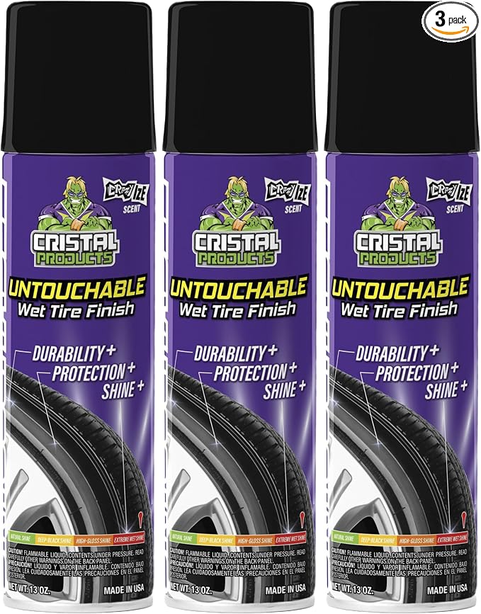 Cristal Products Untouchable Tire Shine Spray Crazy Ice (3 Pack) – Wet Look Tire Shine, No Sling, Long Lasting Car Tire Shine, Easy No Touch Application