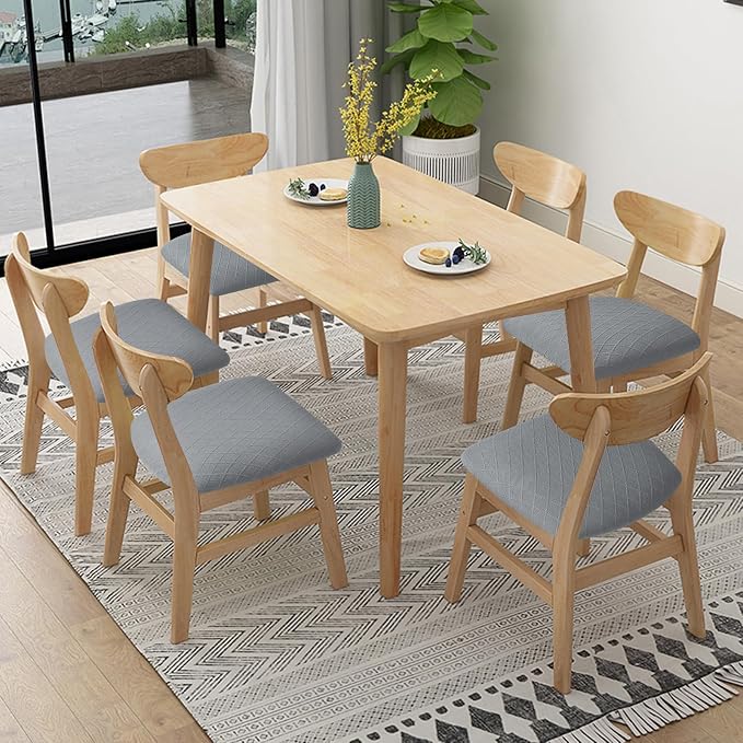 Fuloon Stretch Chair Seat Covers 6 PCS, Removable Washable Dining Chair Covers Anti-Dust Dining Room Seat Cushion Slipcovers (6, Light Grey)