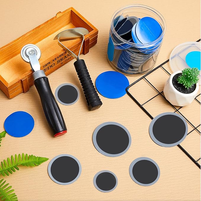 Tallew 150 Pcs Tire Patches 5 Sizes Rubber Radial Tire Repair Patch Plug Kit Heavy Duty Emergency Repair Tool for Puncture Car Truck Bus Tractor Vehicle Motorcycle 32, 42, 58, 65x80, 85x120 mm