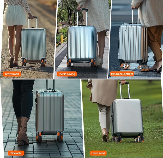 8Pcs Upgrade Luggage Wheel Covers,Travel Accessories (Gunmetal Grey/Orange) | Wear-resistant & anti-noise silicone covers. Fits 2-2.4" wheels. Protects suitcase wheels. Travel essential for suitcases
