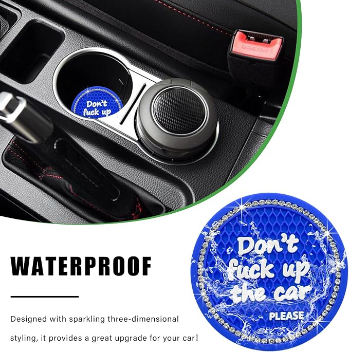 Ziciner 2 Pack Bling Car Cup Holder Coaster, 2.75 Inch Anti-Slip Auto Insert Cup Coaster, Crystal Car Drink Cup Mat Perfect for Women Girls, Universal Interior Decor Accessories (Blue)