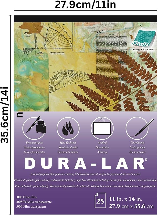 Grafix Dura-Lar 0.003" Film, Ultra Clear, Glossy 11"x14" Sheet, Mylar/Acetate Alternative for, Blank Stencils and Templates, Protection, Transparencies, Windows, Arts and Crafts, Pad of 25 Sheets