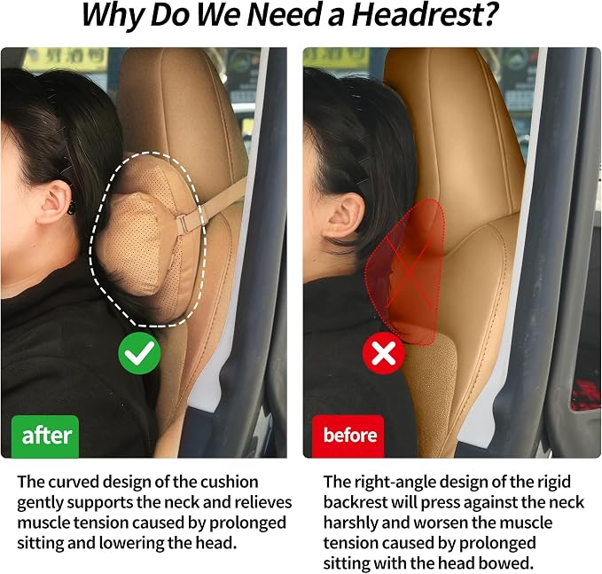 2 Pack Car Neck Pillow, Soft Car Headrest Pillow for Neck Support | Car Neck Support Pillow, Suede Car Neck Pillow with Adjustable Strap, Ergonomic Car Neck Support for Relieve Driving Fatigue