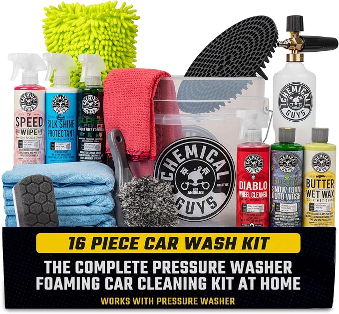Chemical Guys, 16-Piece Arsenal Builder Car Wash Kit, Foam Cannon & Bucket | Foam cannon, bucket and six 16 oz care chemicals for a complete wash, works with any pressure washer