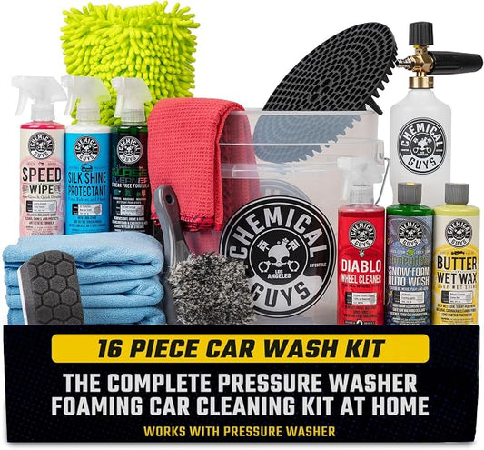 Chemical Guys, 16-Piece Arsenal Builder Car Wash Kit, Foam Cannon & Bucket | Foam cannon, bucket and six 16 oz care chemicals for a complete wash, works with any pressure washer