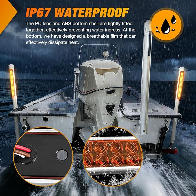 Nilight LED Tail Light 2PCS 17" 40LED Amber Running Tail Turn Signal Lights | W/ Chrome Bezel Waterproof Surface Mount For 12V Towing Trailer Truck RV Camper Boat Identification