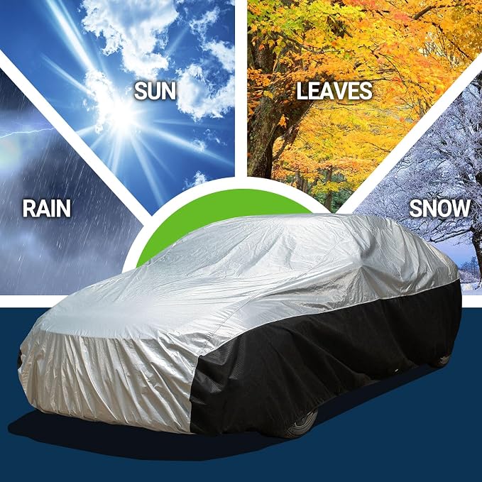 Season Guard Ultimate Plus Car Cover,100% Waterproof Aluminium with Cotton Fleece and Breathable Fabric with Two Extra 19.6ft Windproof Tie Down Straps,Fits Cars up to 200"