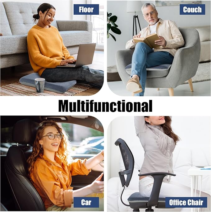 HOMBYS Tufted Furry Recliner Seat Cushion for Elderly Foam Curved Edge Large Square Seat Cushion for Recliner Chair, Floor Pillow, Office Chair, Car, No Pressure on Thighs(Grey, 18 * 16 * 3in)