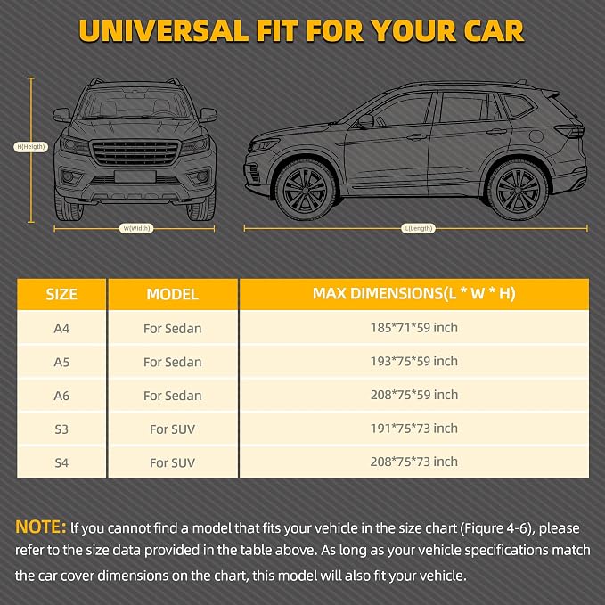 10-Layer SUV Car Cover Waterproof All Weather, Soft Cotton Lining Car Covers for Automobiles & Car Snow Cover with Door Zipper, Universal Fit for SUV 182"-191" L, Size S3 (See Size Chart)