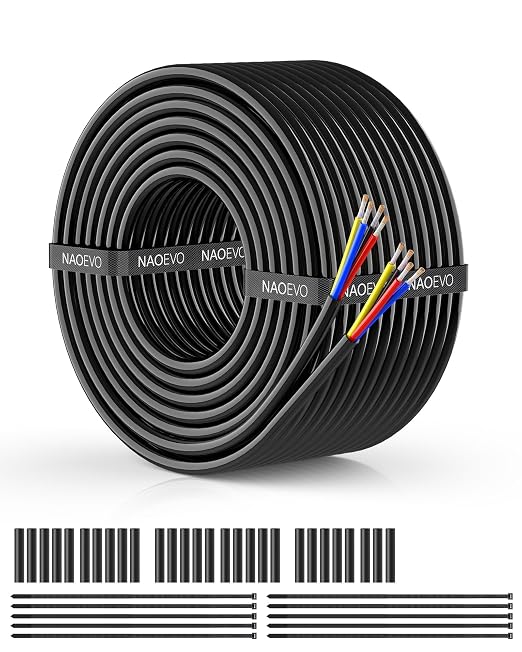 NAOEVO 18 Gauge Wire 4 Conductor Electrical Wire, 18 AWG Stranded PVC Cord, 12V Low Voltage/Tinned Copper/Flexible Cable for Automotive Wiring, Lamp Cord, Marine Cable (50FT)