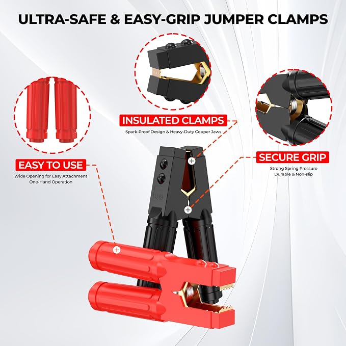 1 Gauge 25 Feet Jumper Cables Heavy Duty for Car, 900 Amp Automotive Booster Battery Jumper Cables for SUV and Trucks with Carry Bag, Gloves, Brushes