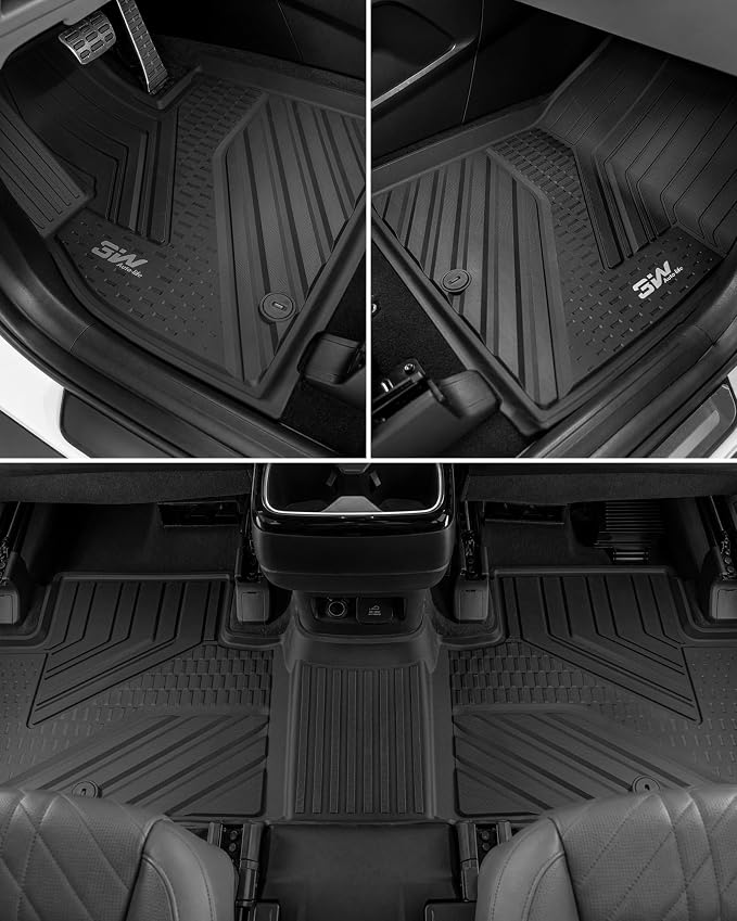 3W Floor Mats & Cargo Liner with Backrest Mats for 2020-2025 Kia Telluride 7&8 Seats, TPE All Weather Custom Fit Floor Liners with Full Set Kia Telluride Floor Mats & Trunk Mats Accessories, Black