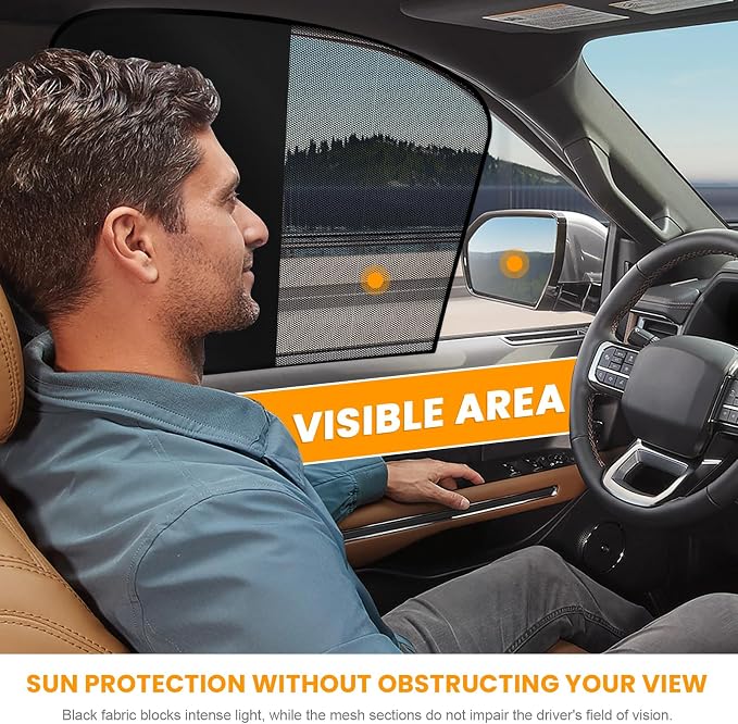 2 PCS Car Window Shades, Magnetic Half Blackout Auto Front Side Window Covers UV Protection, Breathable Double Layer Sun Shield Blocker for Driver Passenger, Car Accessories (Vertical)