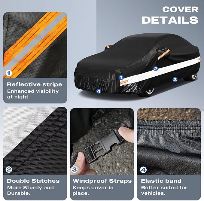 10 Layers Sedan Car Cover Custom Fit for Dodge Avenger (1994-2015), Waterproof All Weather for Automobiles, Outdoor Full Cover Sun Dust Rain Protection with Cotton. Black