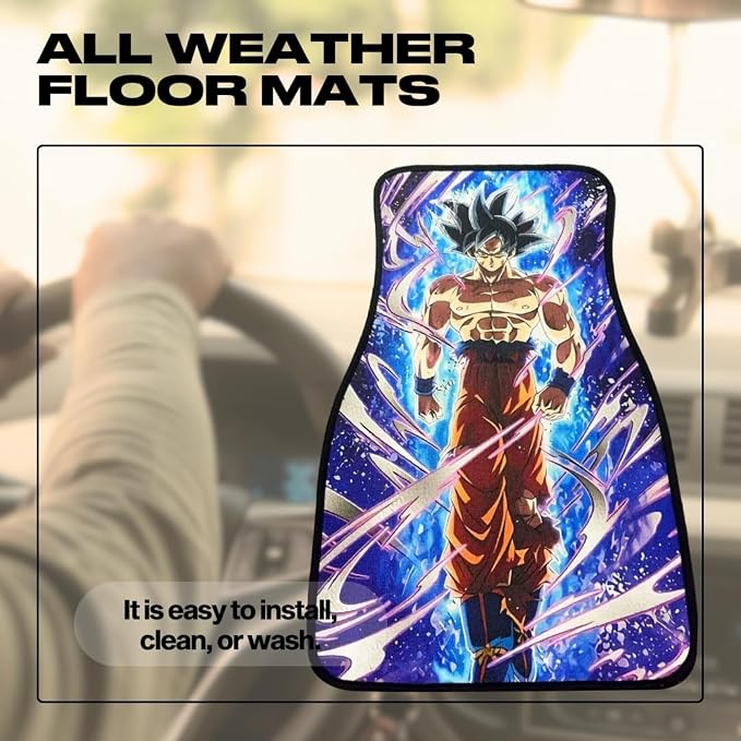 Anime Car Carpet Mat Set of 2 Front, Gkko Sayyan Design Automotive Accessories Interior All Weather Floor Mats Decor with Non Slip Black Anti Skid Backing