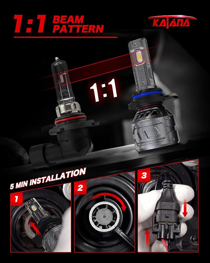 Katana 9012 Bulbs, HIR2 400% Brightness 6500K Plug and Play Fog of 2 | 1:1 Size,Cooling Fan,360°Beam Angle